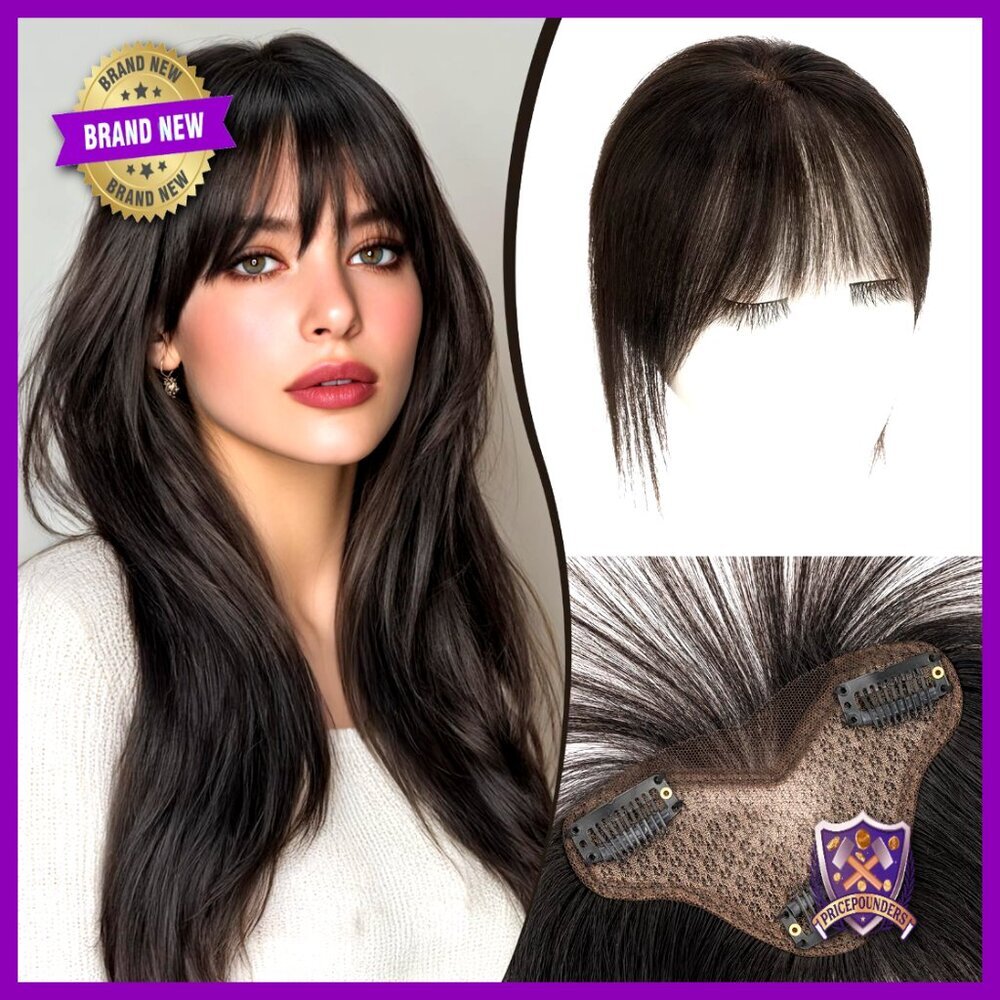 Real Human Hair Topper with Bangs Clip-In Voluminous Natural Daily Wear
